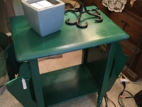Green table with magazine rack sides