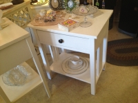 White slat side table