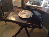Antique glass top coffee table