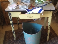 Yellow shabby chic tin top table