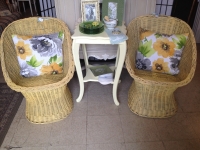 Pair of vintage yellow wicker chairs