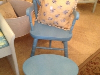 Blule caine childs chair with foot stool